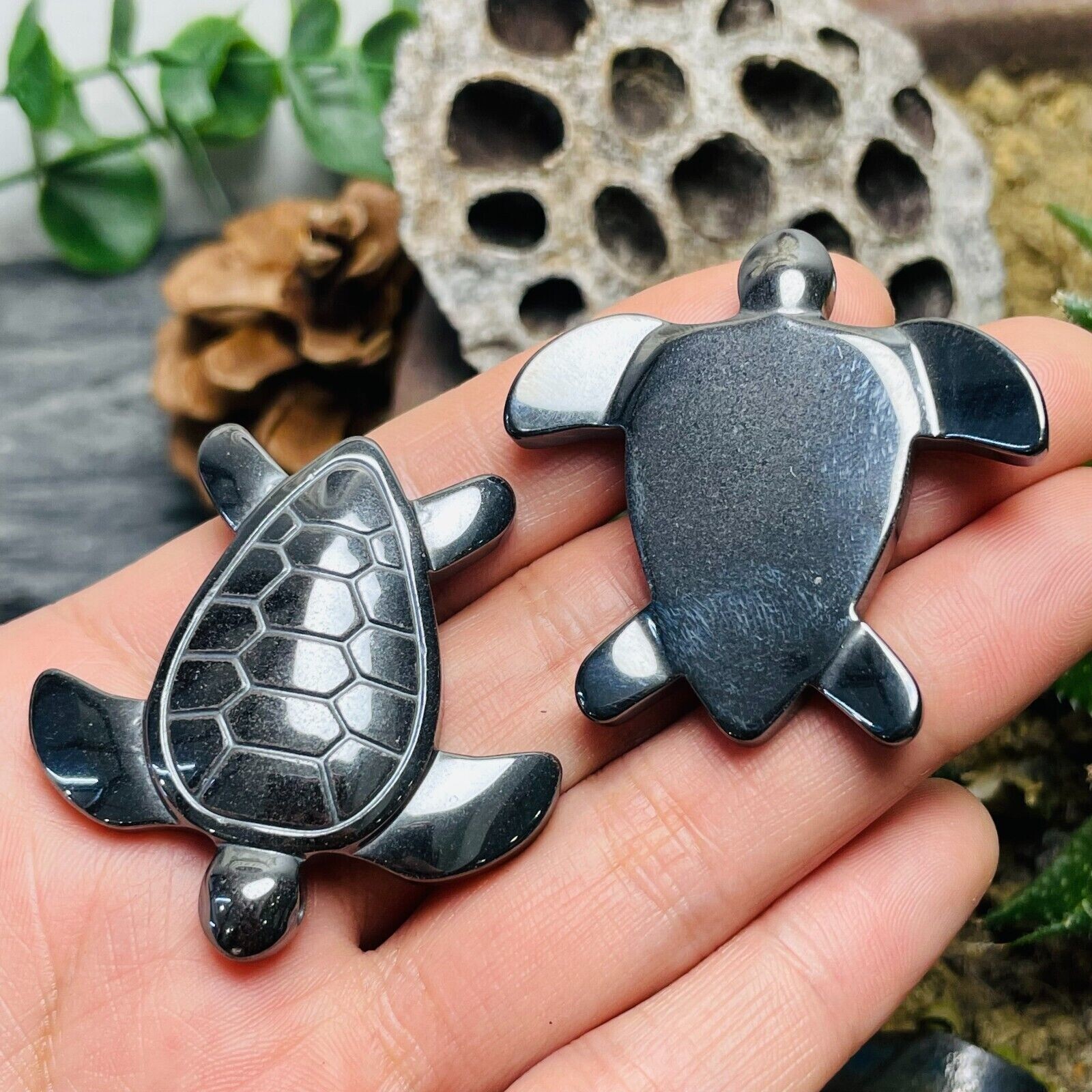 5pc Natural Hematite quartz carved turtle skull reiki healing gem decoration