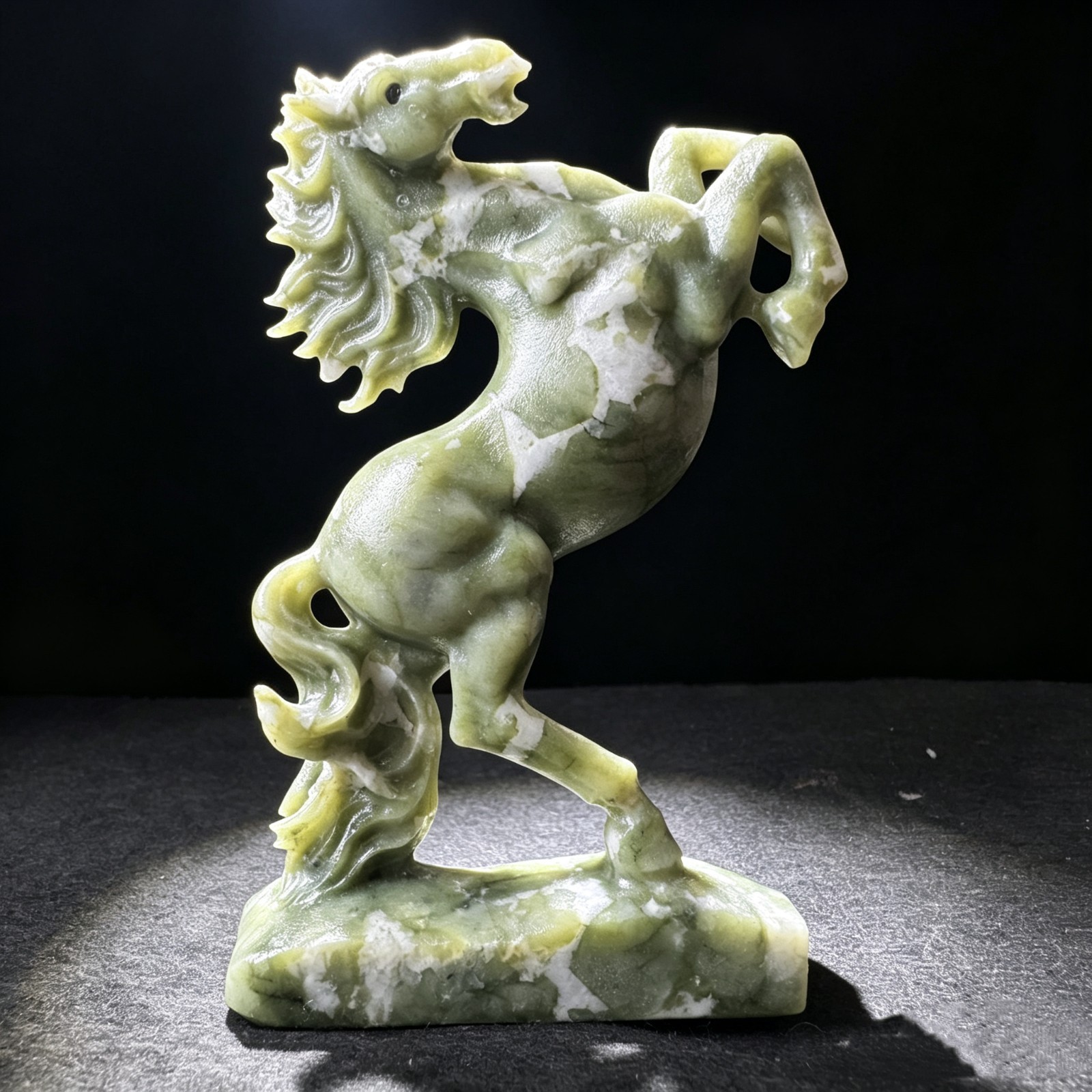 Natural Jade Horse Figurine Finely Carved Stone Animal Sculpture Desk Decor 5″