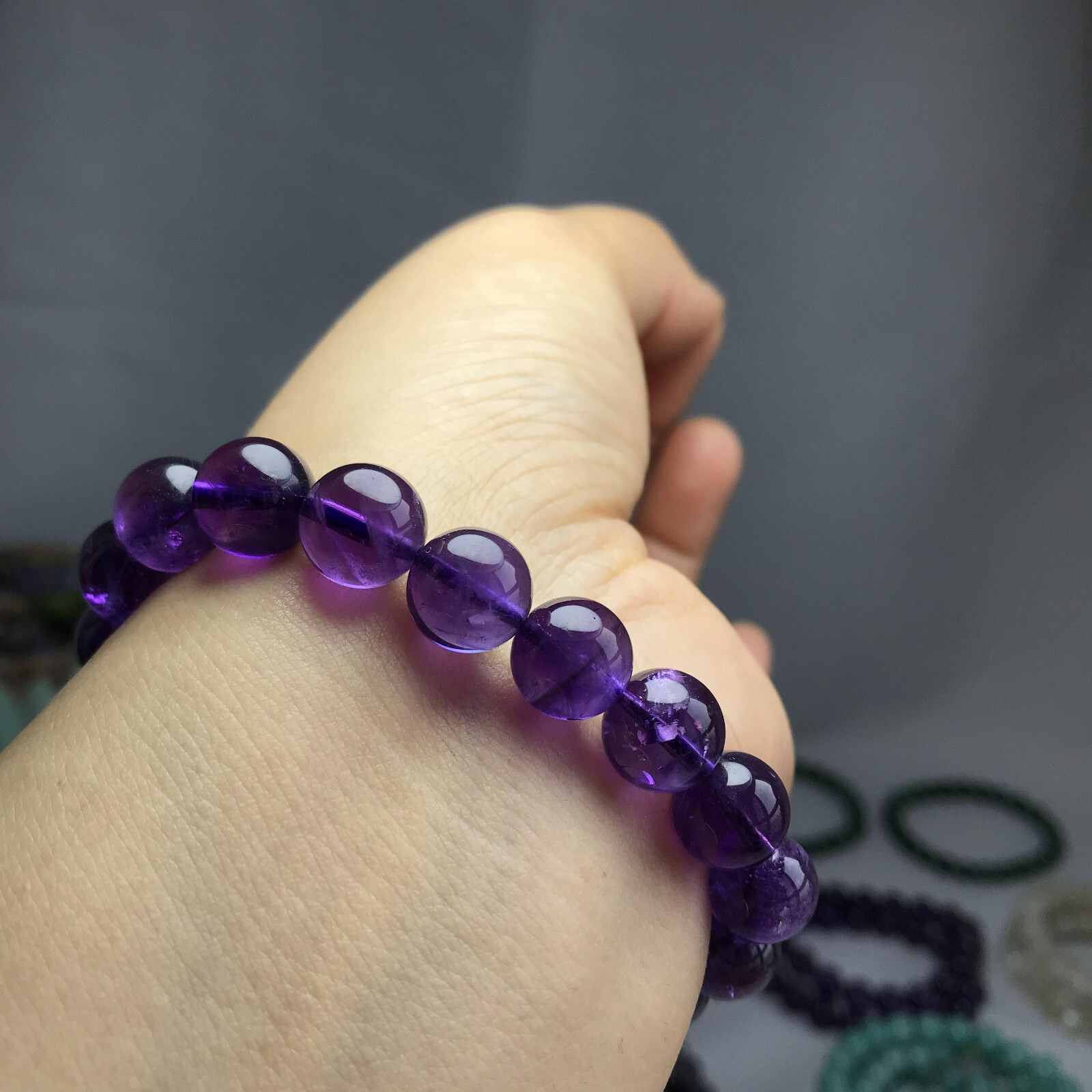 10mm Top Natural amethyst gemstone Crystal chain beads bracelet 29g A5267