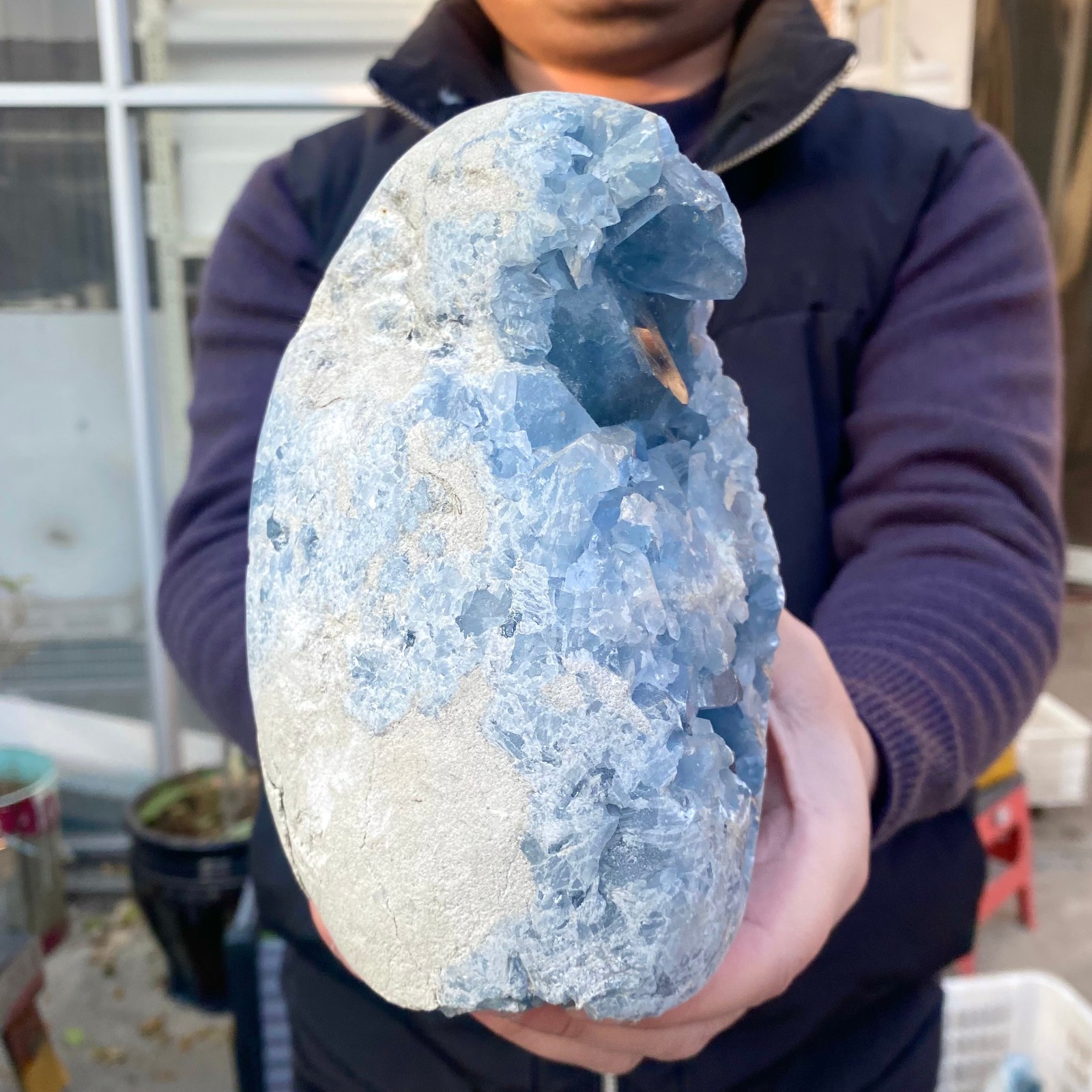8.43LB Large Natural Blue Celestite Crystal Geode Quartz Cluster Mineral Specime