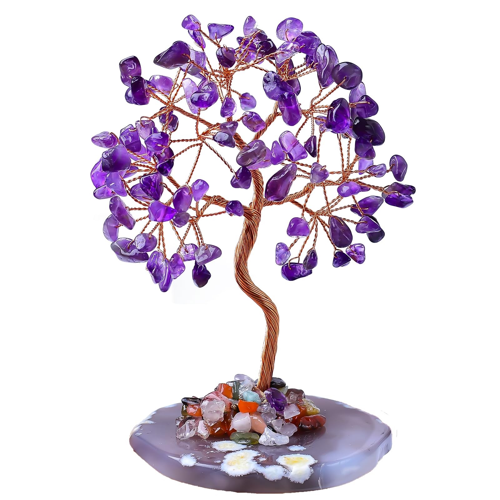 Natural Amethyst Healing Crystal Tree of Life with Agate Base, Handmade Spiri…