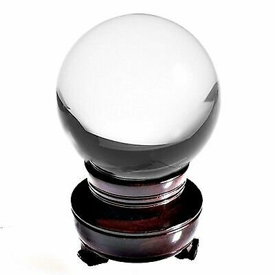8in” 200mm Clear Quartz Crystal Ball With Wood Stand -TOP USA SELLER