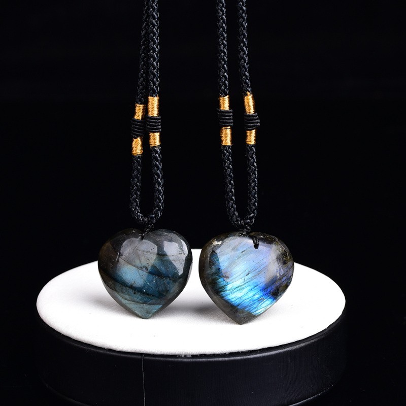 Natural Labradorite Heart Shaped Pendant Chakra Quartz Crystal Necklace Reiki US