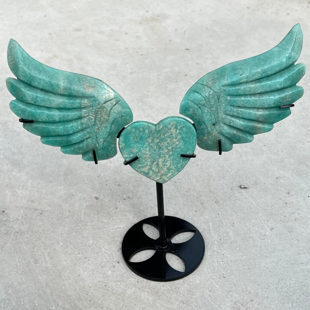 Natural Amazonite Angel of Love wings skull quartz crystal Healing Random+ Stand