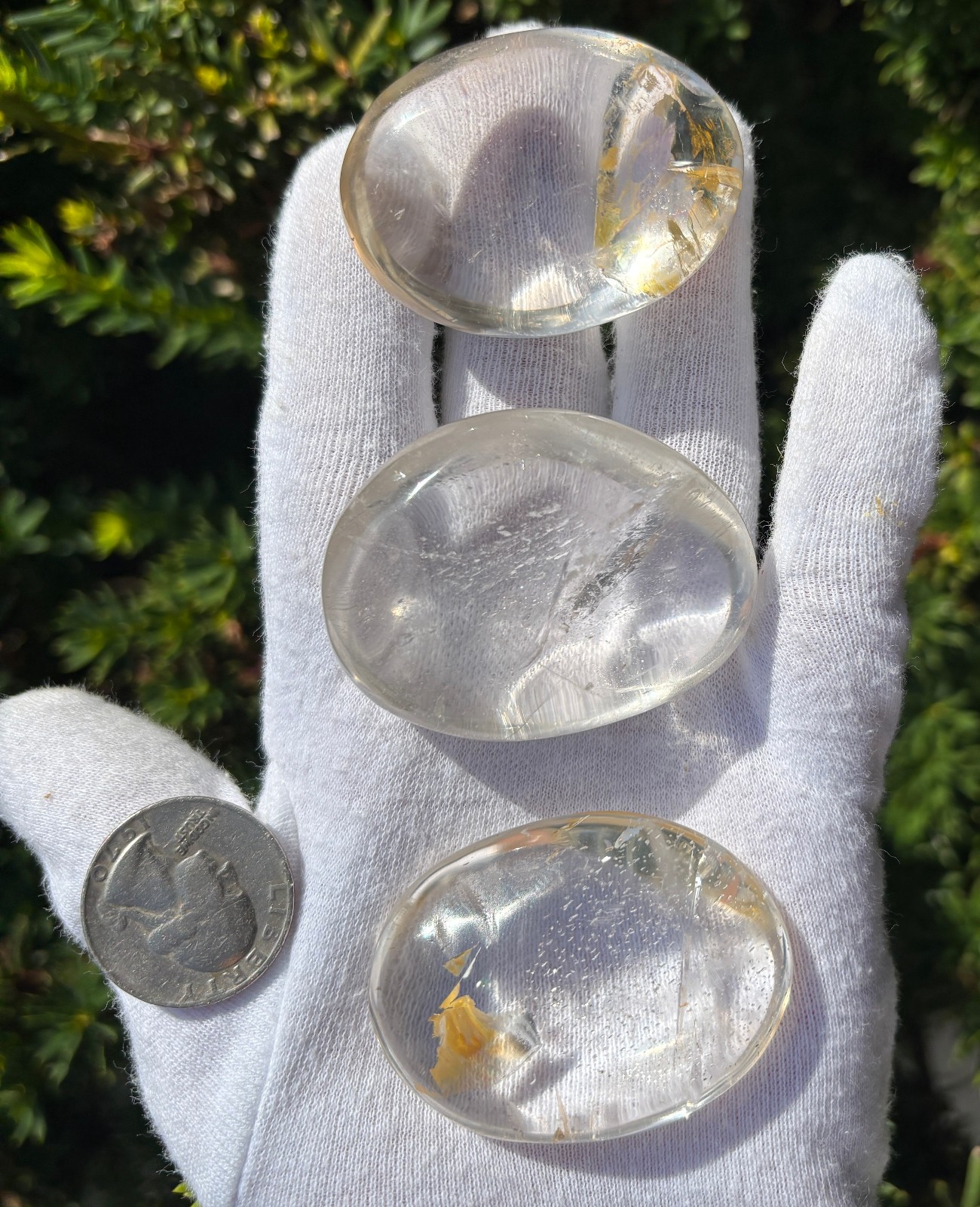 161g LOT SMALL CLEAR QUARTZ PALMSTONES PALM STONES STONE