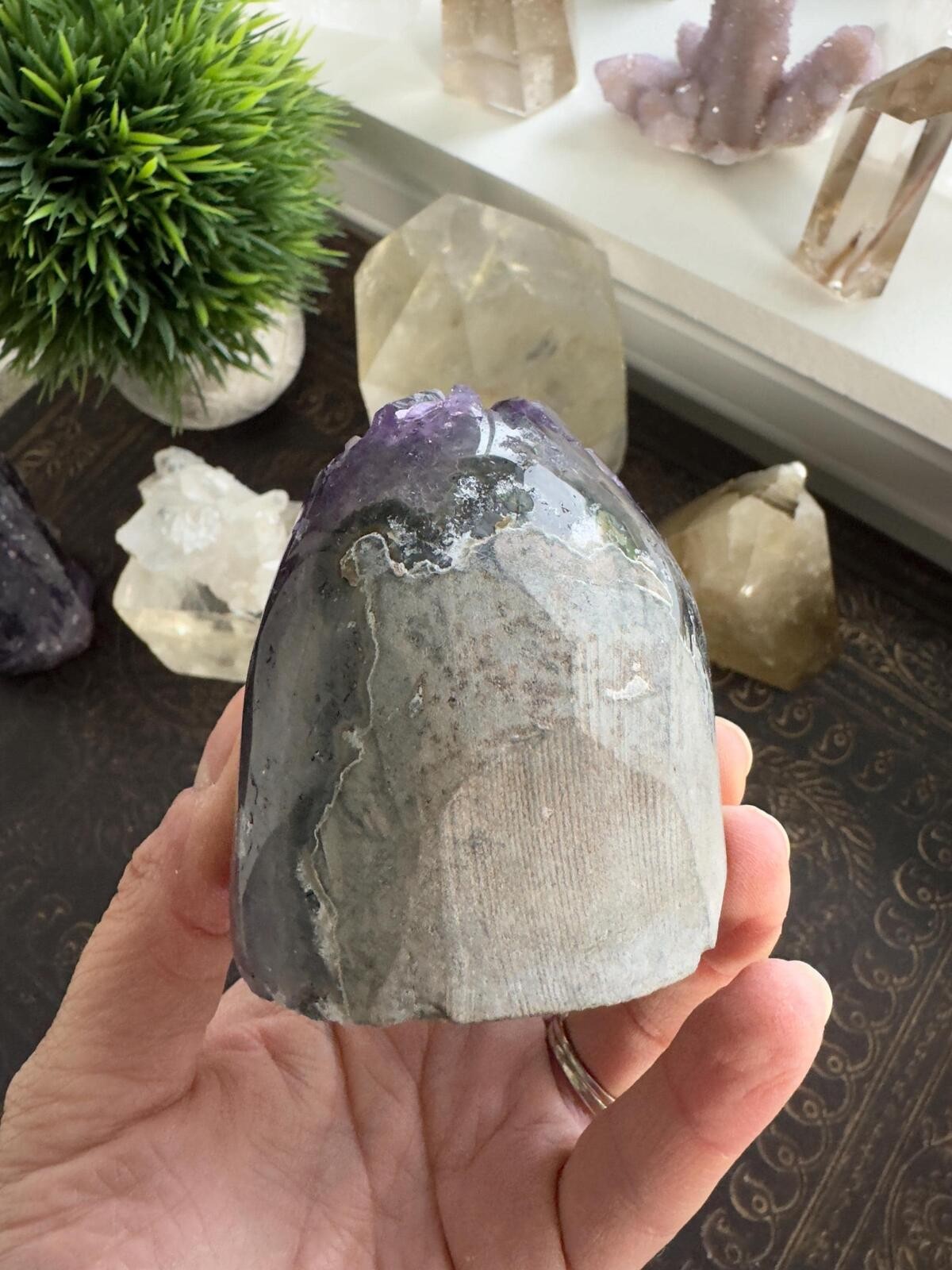 Amethyst Crystal Cluster Geode Dark Purple Standing Cut Base Mineral Specimen 33