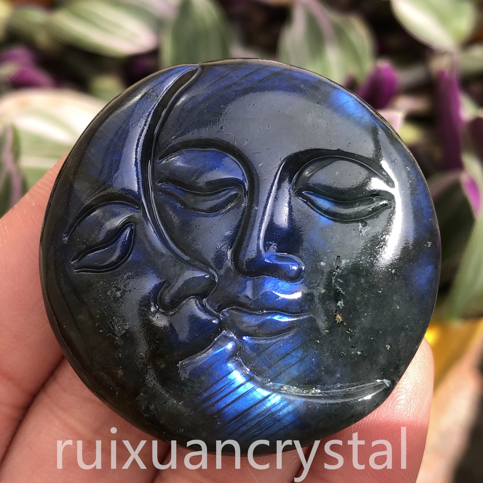 1pc Natural Labradorite Quartz Hand- Carved Sun Moon skull Crystal Reiki healing