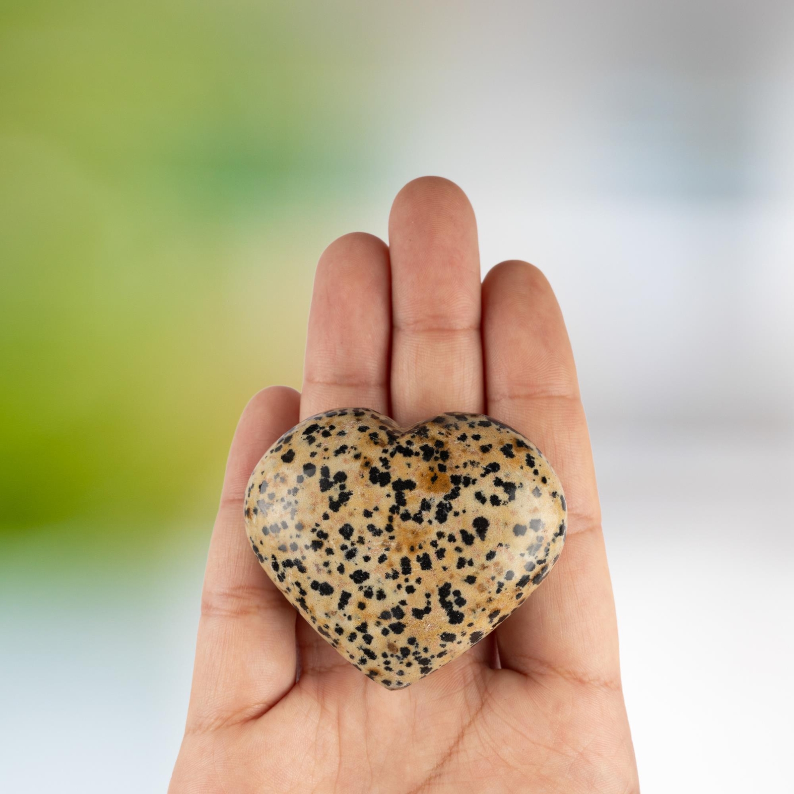 Dalmatian Jasper Heart Shape Crystal Palm Stone, Polished Stone, Spiritual Gift