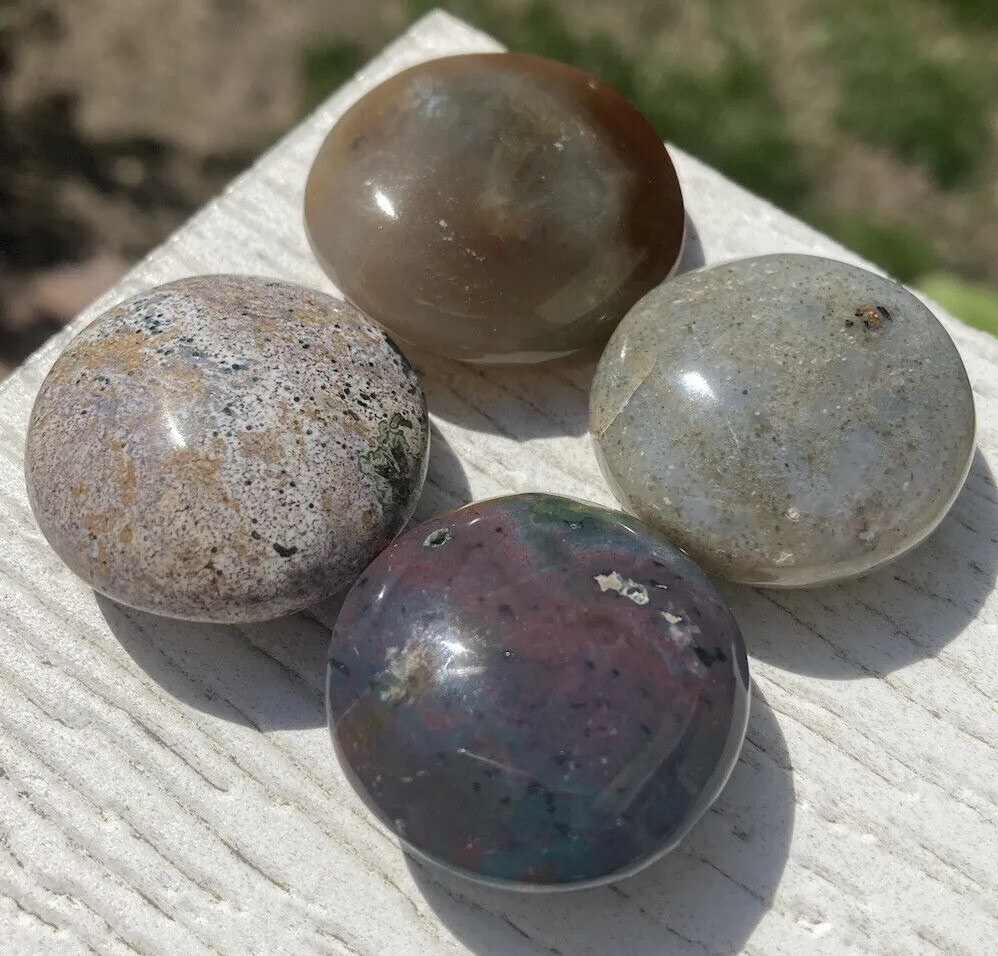 4PCS Handmade Polished OCEAN JASPER Healing Crystal Palm Stone Pebble MADAGASCAR