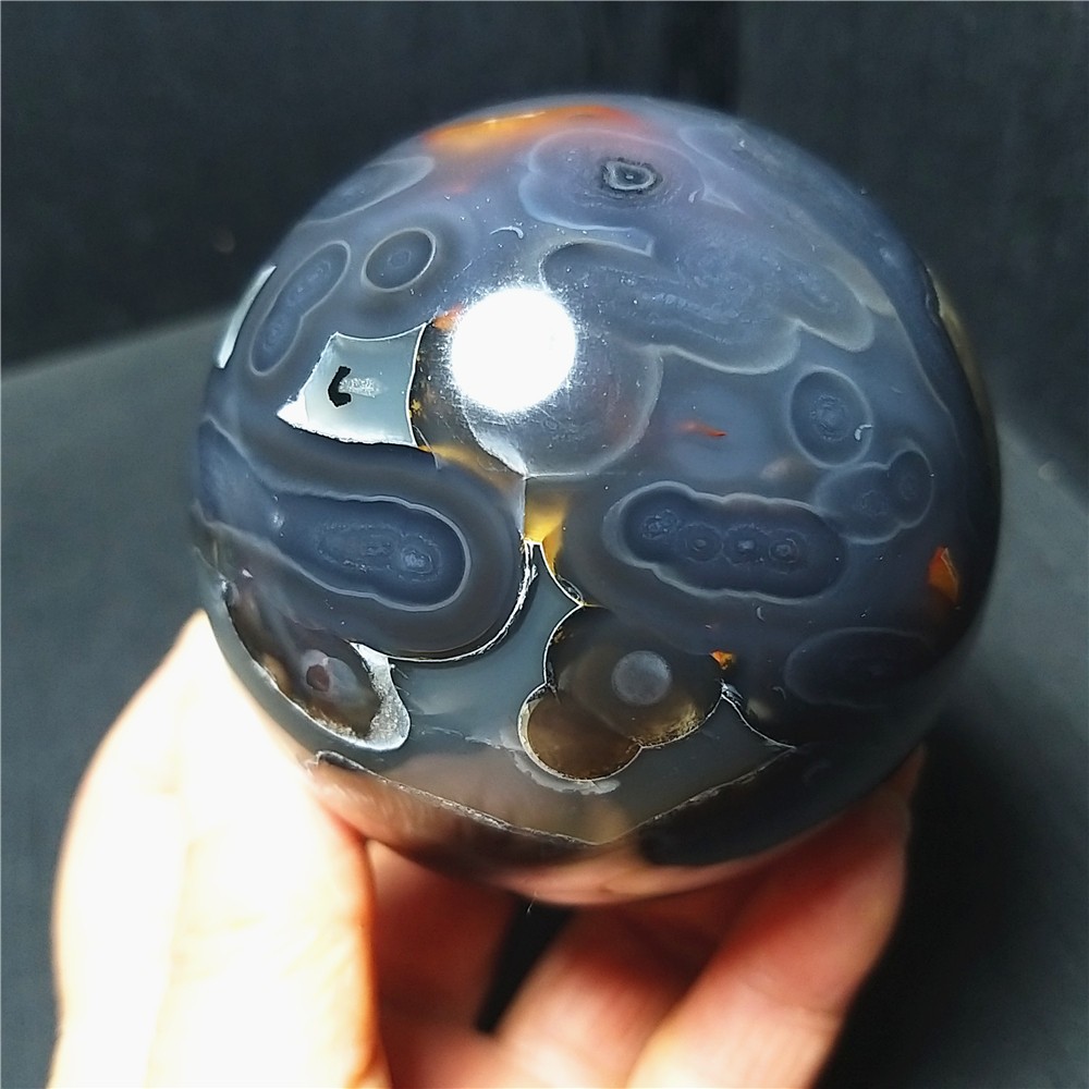 RARE 526G Natural Polished Colorful Agate Stone Ball Healing Madagascar A4723