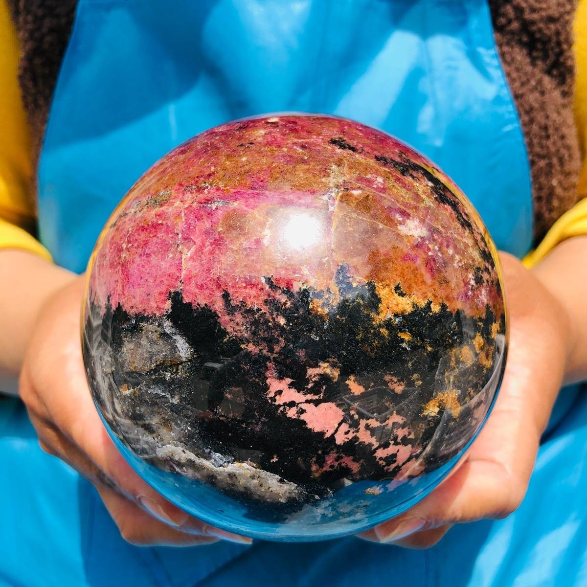 6.24 LB Natural Rhodonite Crystal Sphere Pink Black Healing Gem Stone 4773