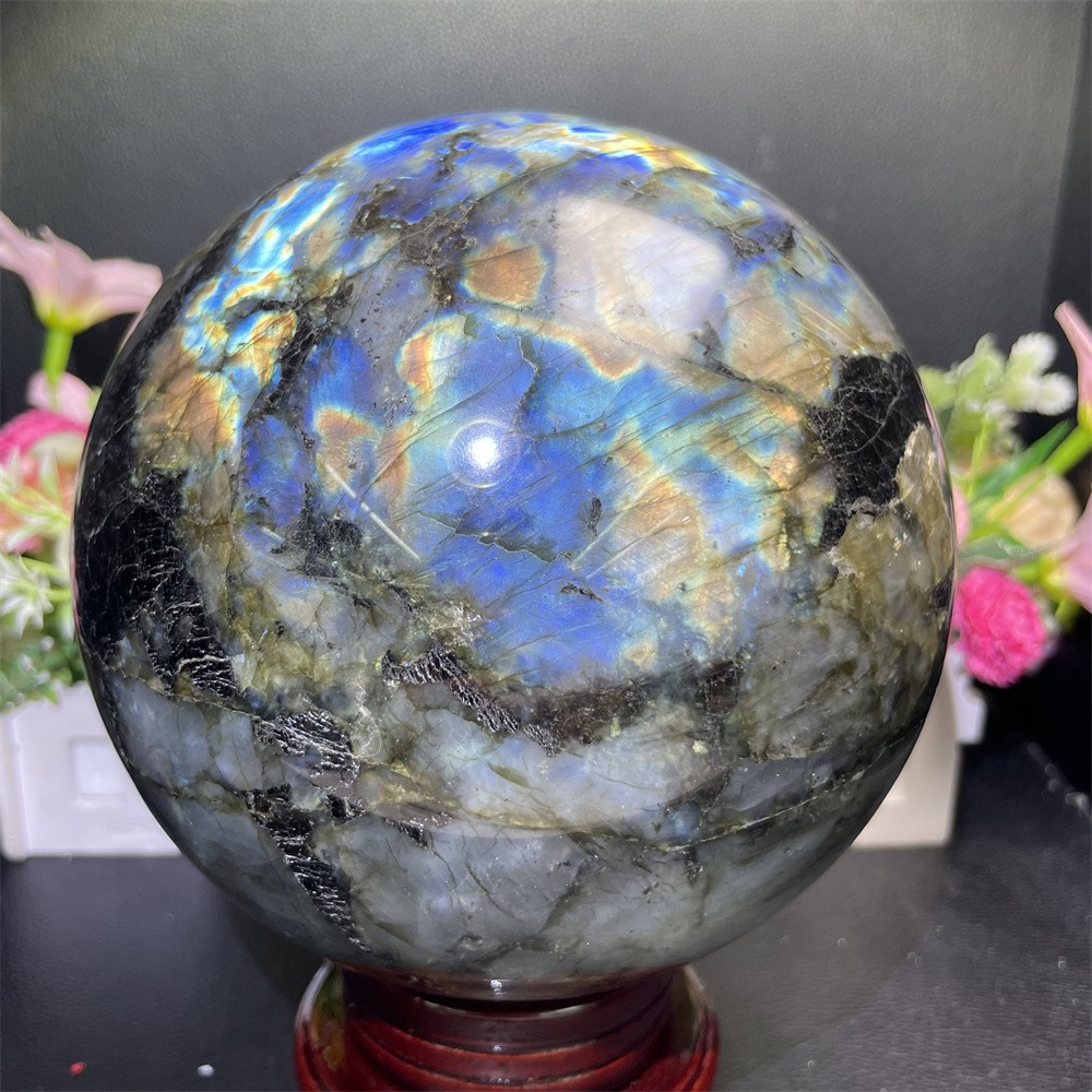 11.1LB 5.5″ Natural Flash Labradorite Sphere Ball Crystal Quartz Mineral Energy