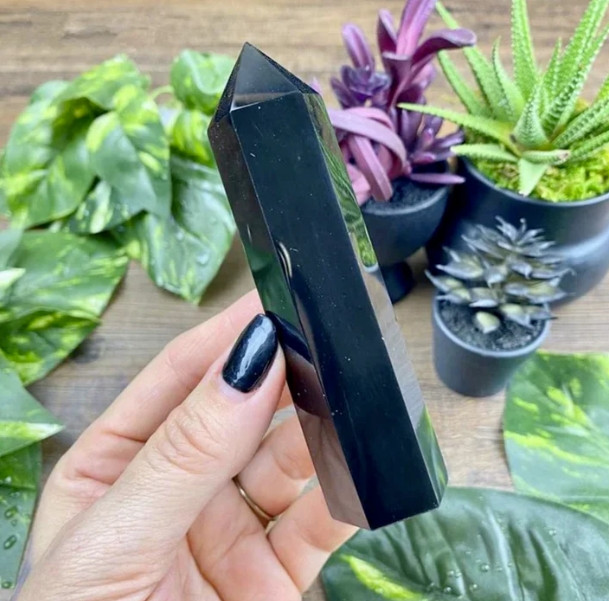 Natural Black Obsidian Tower Point Healing Home Decor Art Display Crystal Gifts