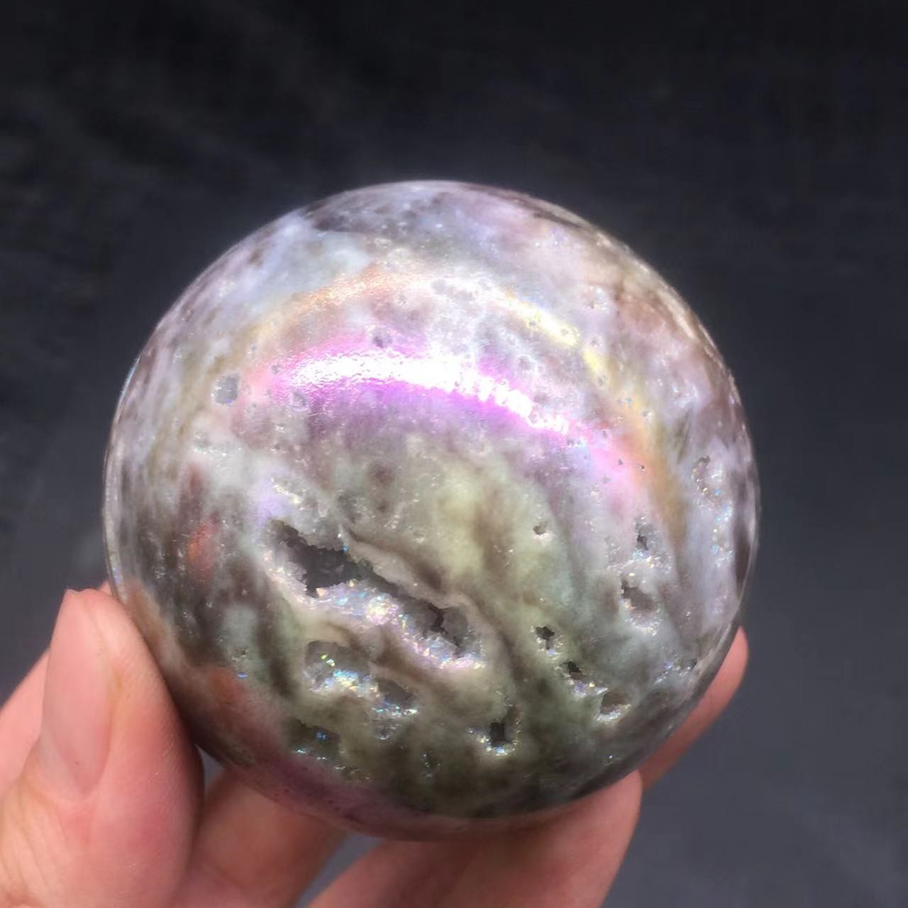 Angel Aura Natural Sphalerite Crystal Geode Druzy Ball Healing Decorate 65mm