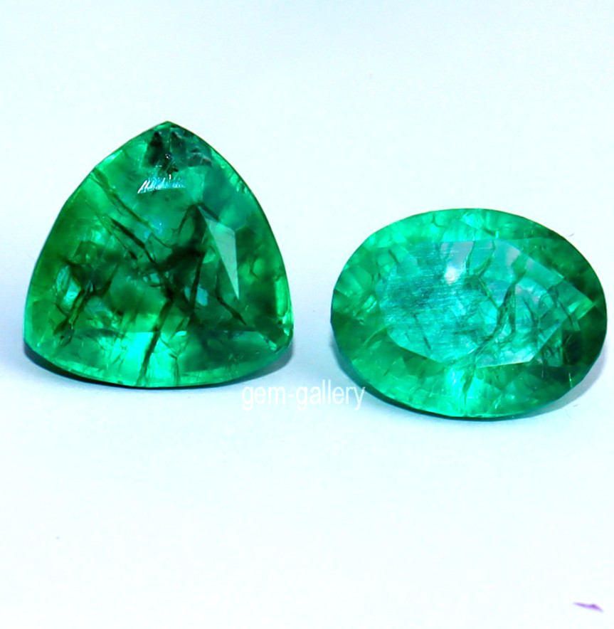Natural Emerald Trillion&Oval Shape 19.10 Ct 2 Pieces Certified Loose Gemstones