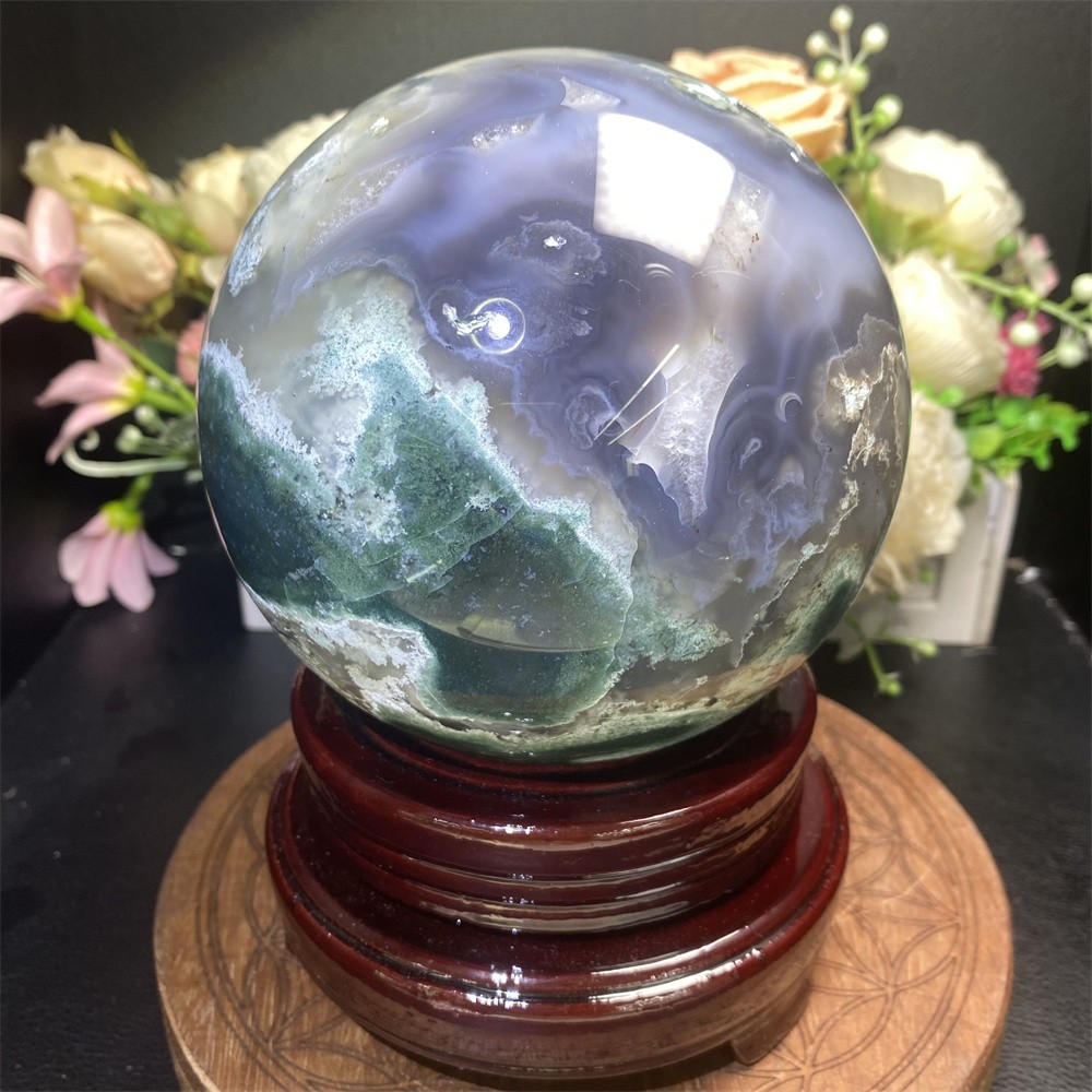 7.1LB 4.7″Natural A++Green Moss Agate Sphere Crystal Reiki Healing Ball Decor
