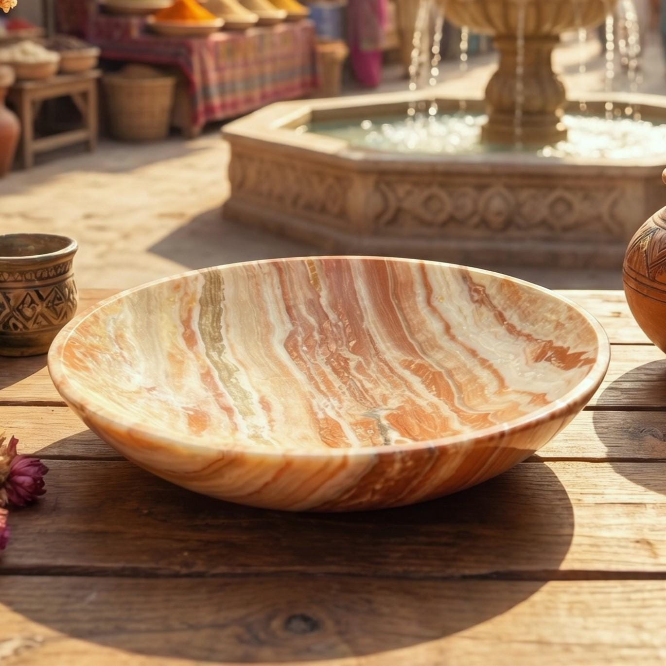 Brown Banded Calcite Stone Bowl Carving (6 Inches) Genuine Pakistan Mineral