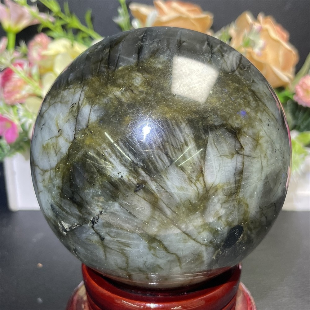 4.1LB 4.1″Natural A+Blue Flash Labradorite Sphere Ball Crystal Quartz Decor Heal