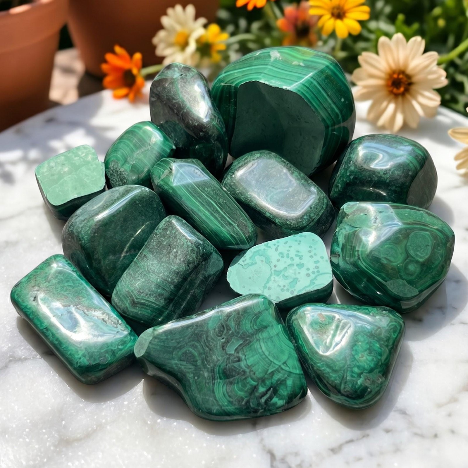 Tumbled Chipped Cracked Green Malachite Stones (Discounted) Genuine Mineral
