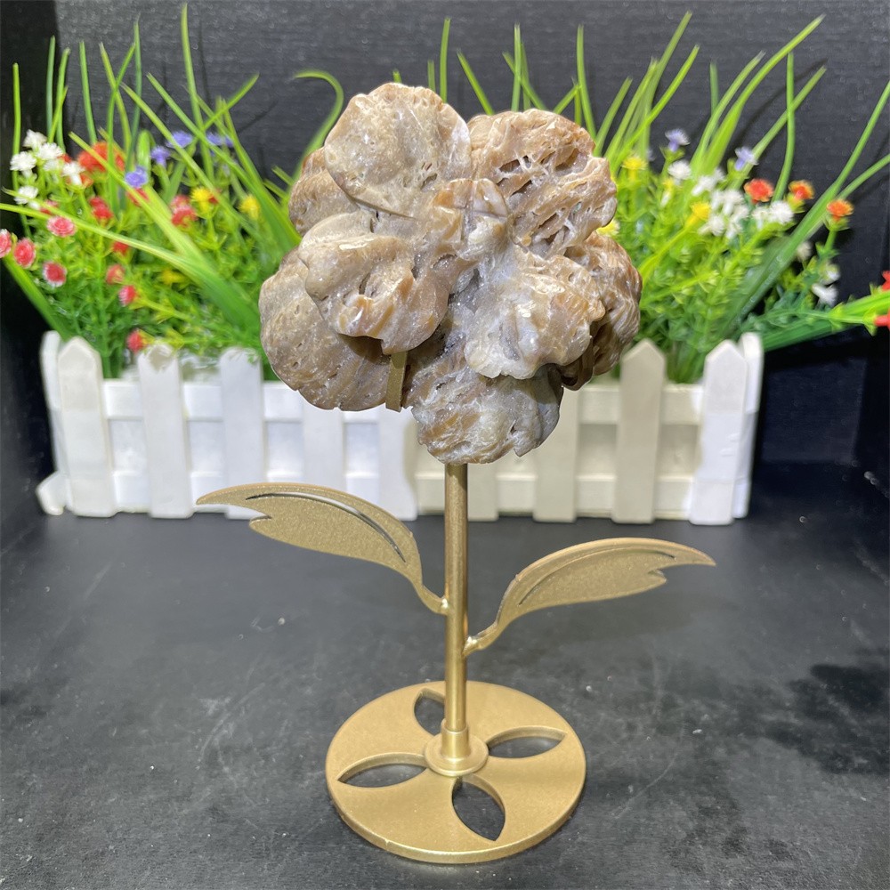 0.7LB 6.8″ Natural Sphalerite Geode Flower Carved Crystal Quartz Energy Decor