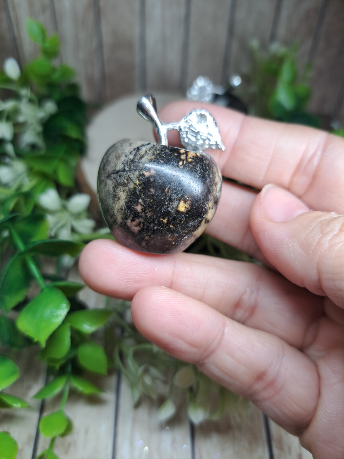 Picture Jasper Crystal Apple Carving 3.5cm ONE Thank you Gift Teacher etc