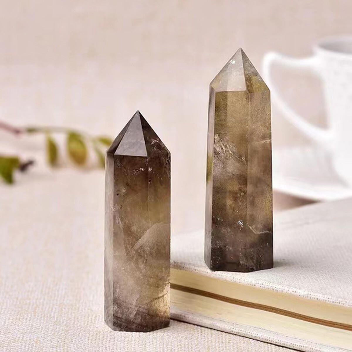 Smoky Quartz Crystal Tower Point Wand – Healing Crystal Obelisk Mineral Specimen