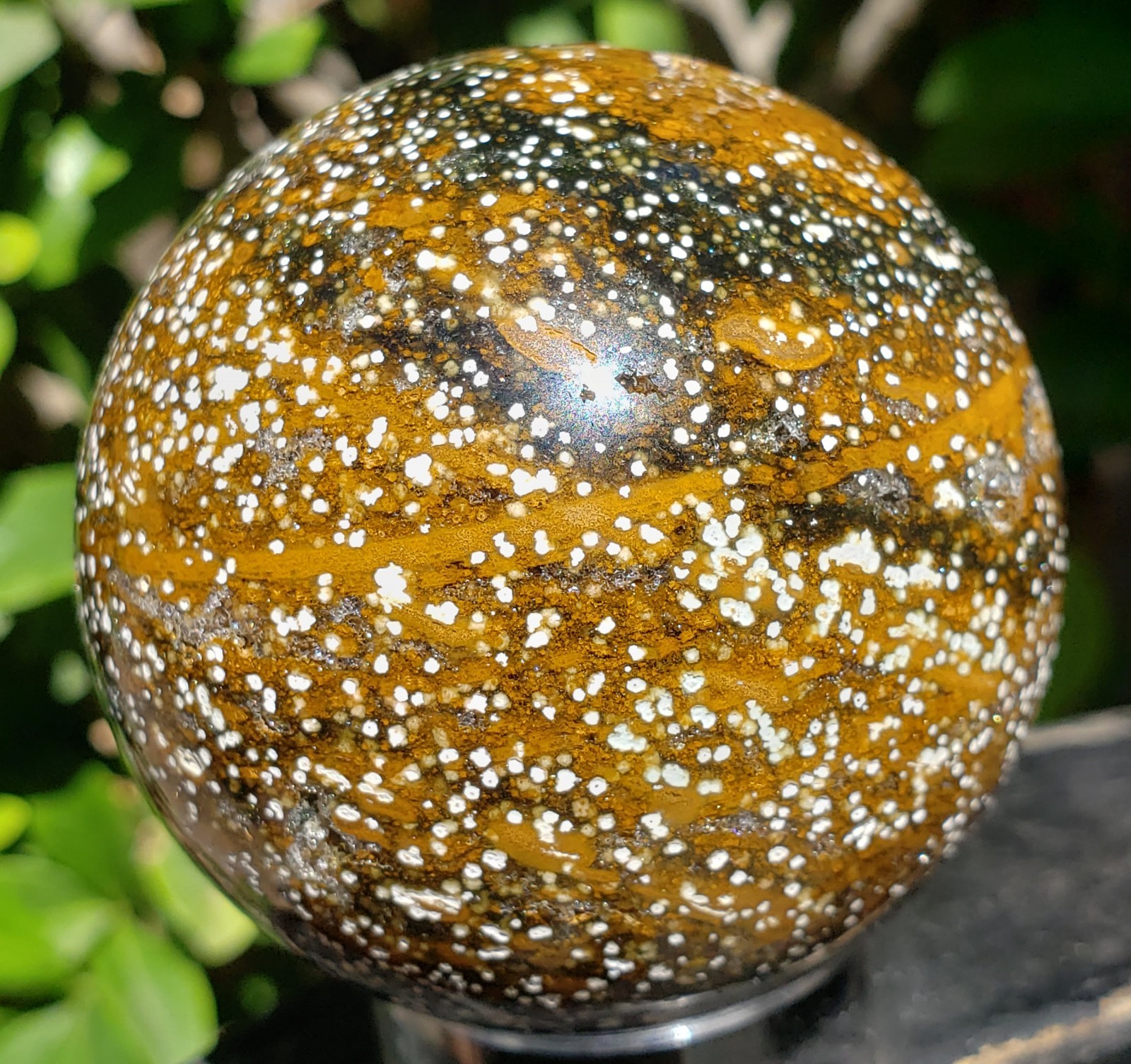 2.1″ Natural 8th Vein Orbicular Ocean Jasper Crystal Sphere Quartz UV Druzy,199g