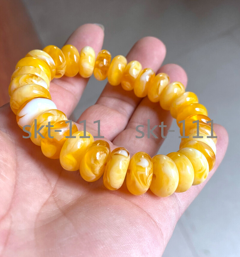 Certificate 7x14mm Natural Mexico Succinum beeswax Amber Beads Bracelet 7.5”