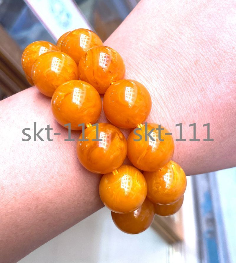 100% Certificate 18mm Natural Mexico Amber Beeswax Beads Bracelet 7.5”