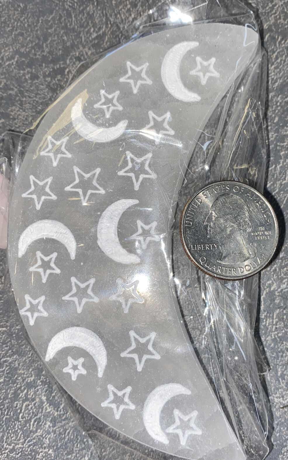 4 inch selenite charging plate moon shape with moons and stars