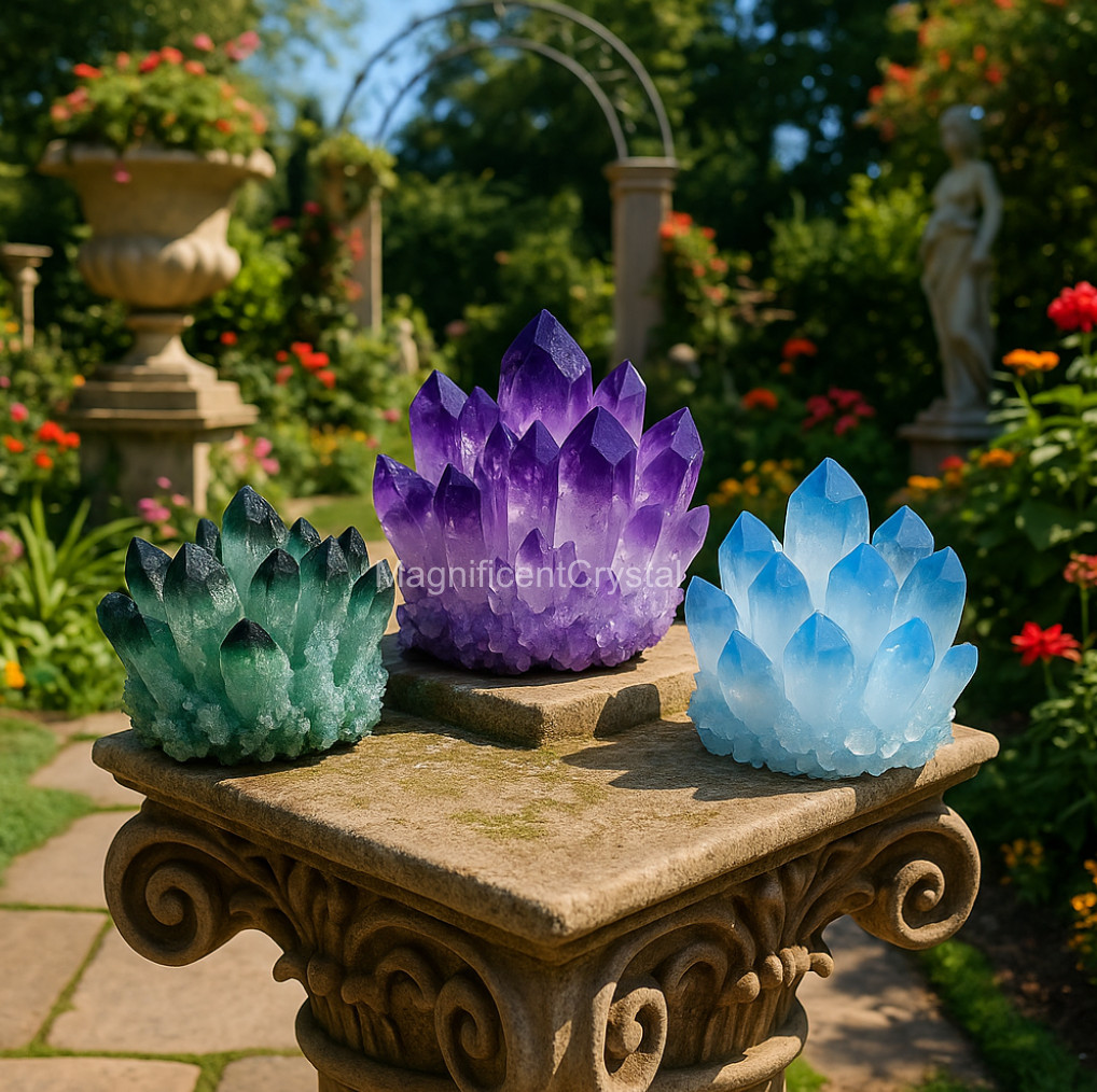 3PCS Blue Green Phantom Amethyst Crystal Cluster Natural Rough Geode Quartz Deco