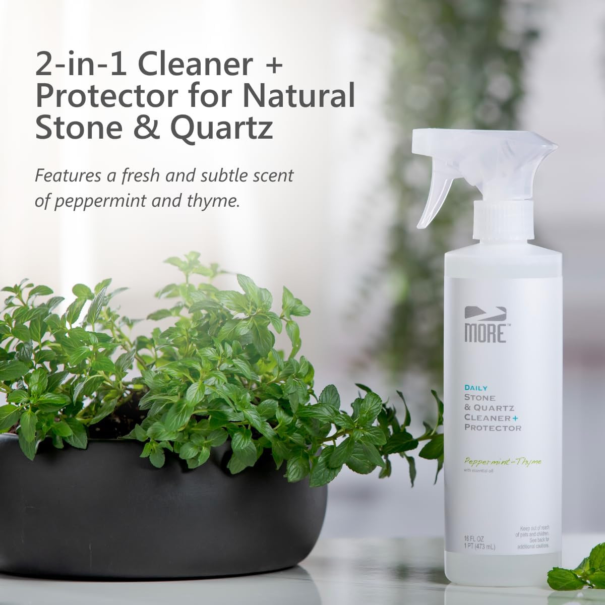 MORE Stone & Quartz Cleaner + Protector – Water-Based Surface Spray – Granite, Q