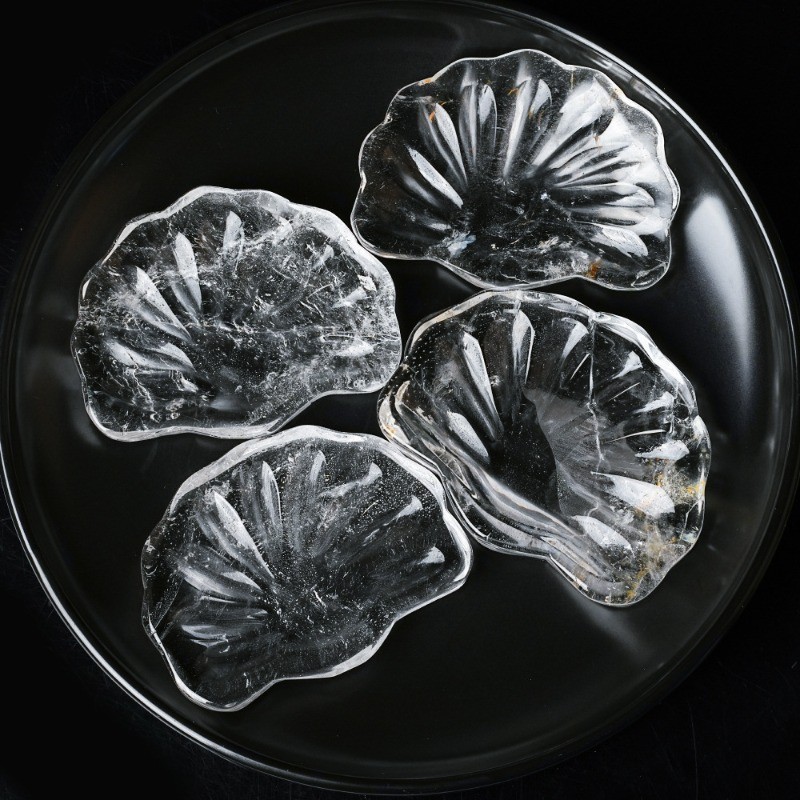 Natural Clear Quartz Shell Bowl Hand Carved Healing Crystal Home Decor 1PCS