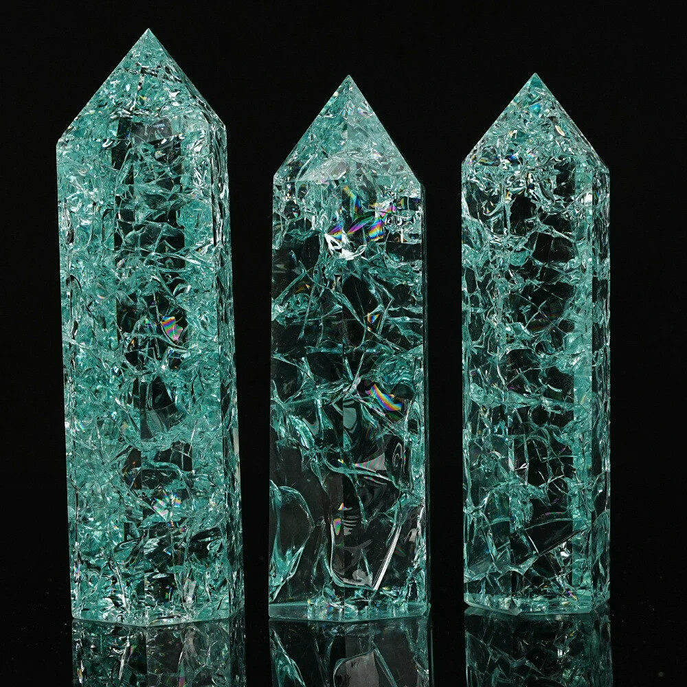 Polished Blue Crackle Quartz Tower Point Obelisk Healing Crystal Minerals Decor