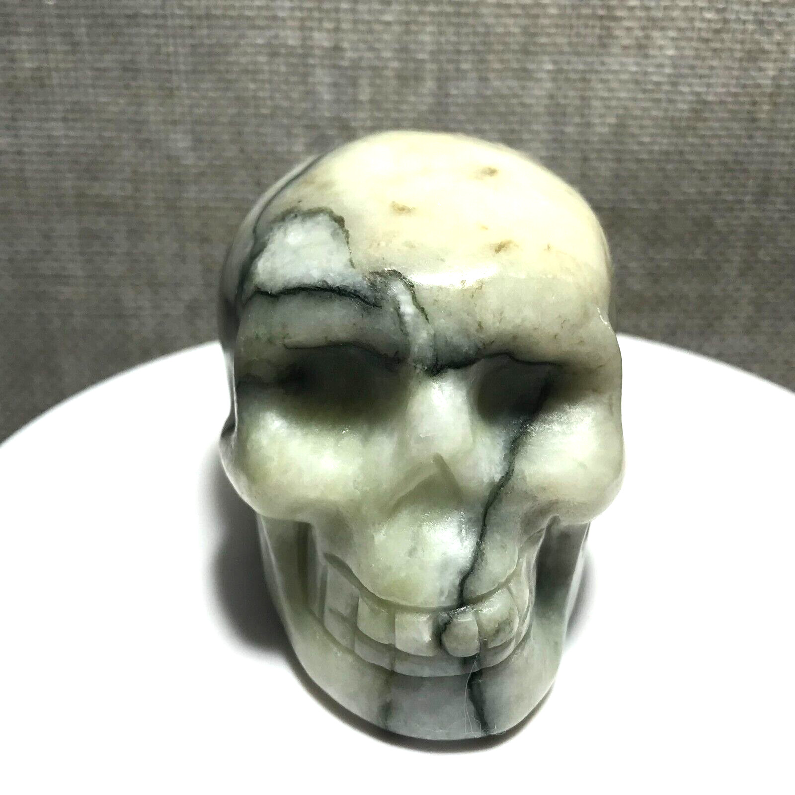 205g Natural Green Network Picasso Jasper Hand Carved Crystal Skull Realistic 10