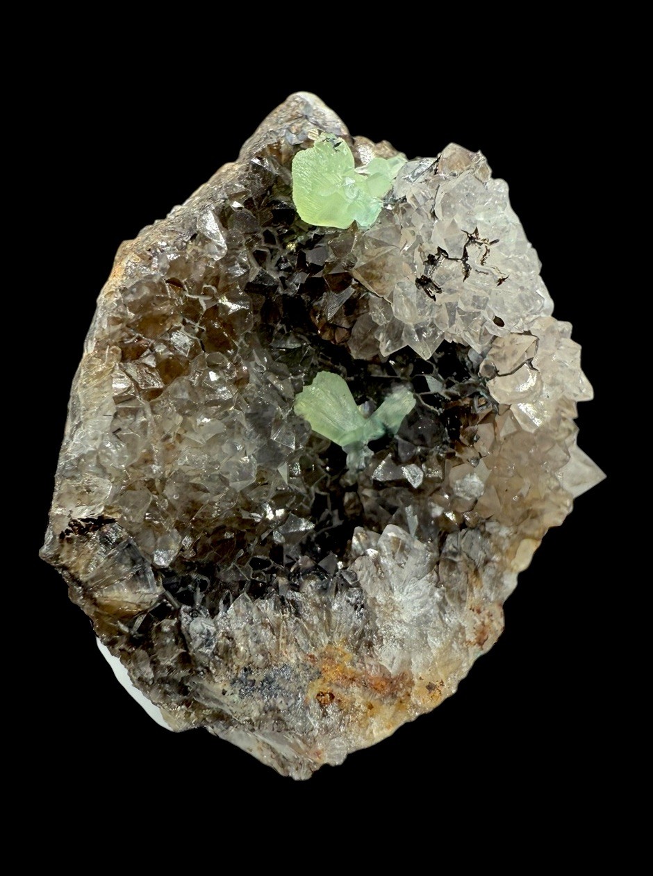 Cuprian Smithsonite On Smoky Quartz : Hilarion Mine . Attica , Greece 🇬🇷