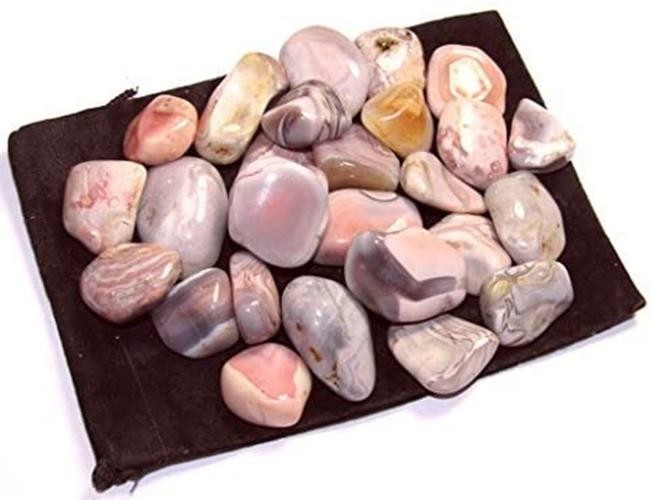 Zentron Crystal Collection: Tumbled Pink Botswana Agate, w/ Velvet Bag – 8oz