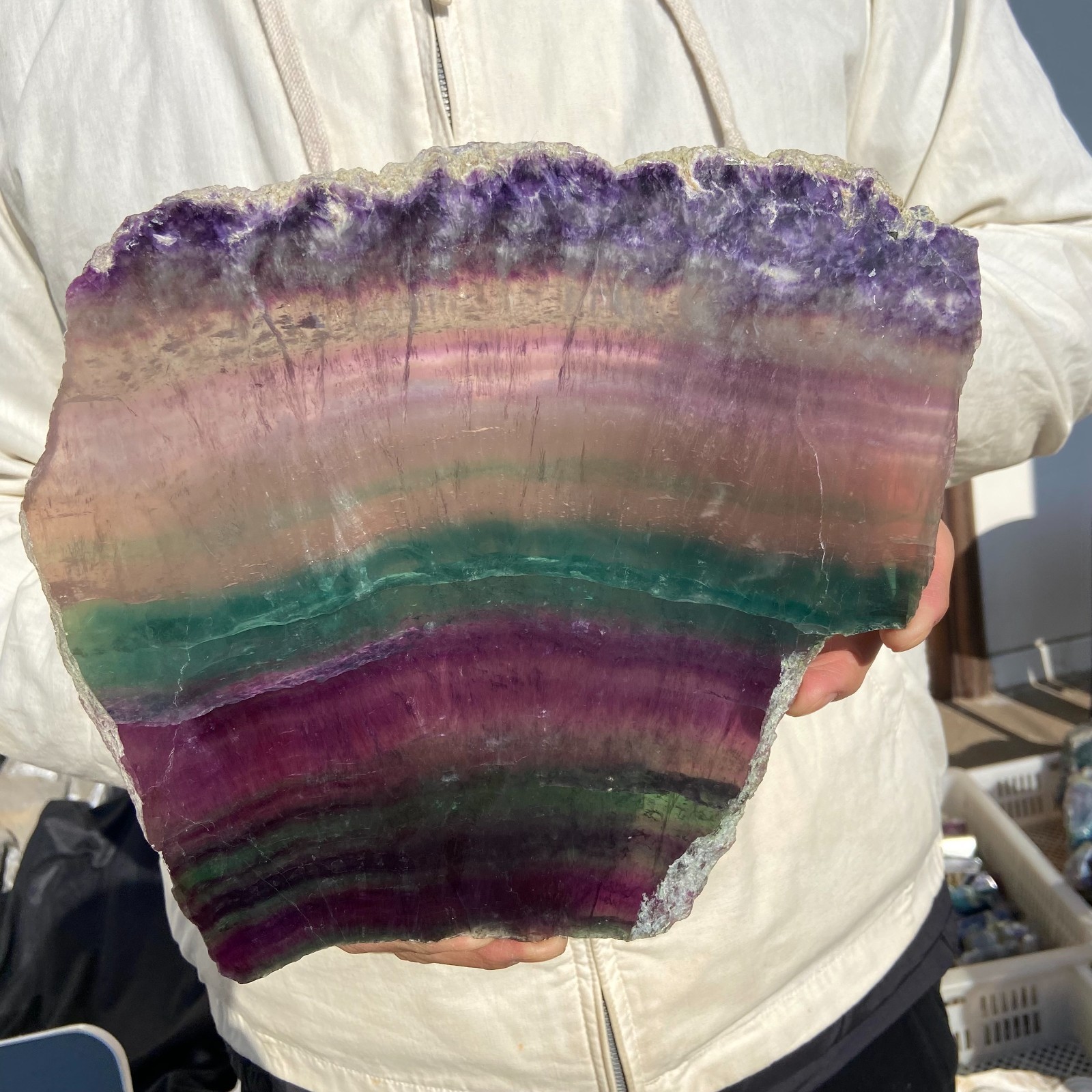 3.7lb Natural colourf fluorite crystal slice rough quartz crystal specimen heali