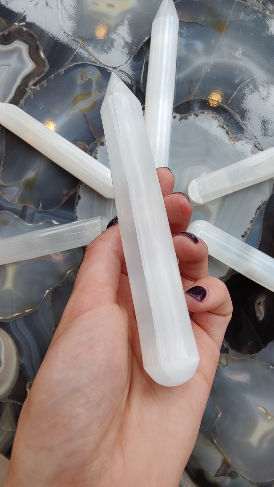Selenite Wand Polished with Point Crystal Stone Stick for Reiki Healing Massage
