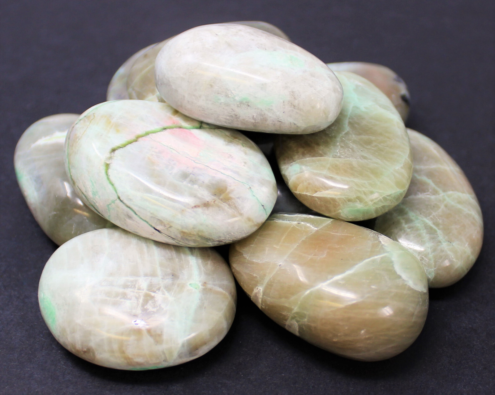 Wholesale Bulk Lot Garnierite Palm Stones – Polished Green Moonstone Pebbles