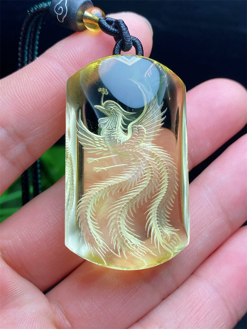 41.3g Top Natural Citrine Quartz Carved Crystals Phoenix Skull Healing Pendant