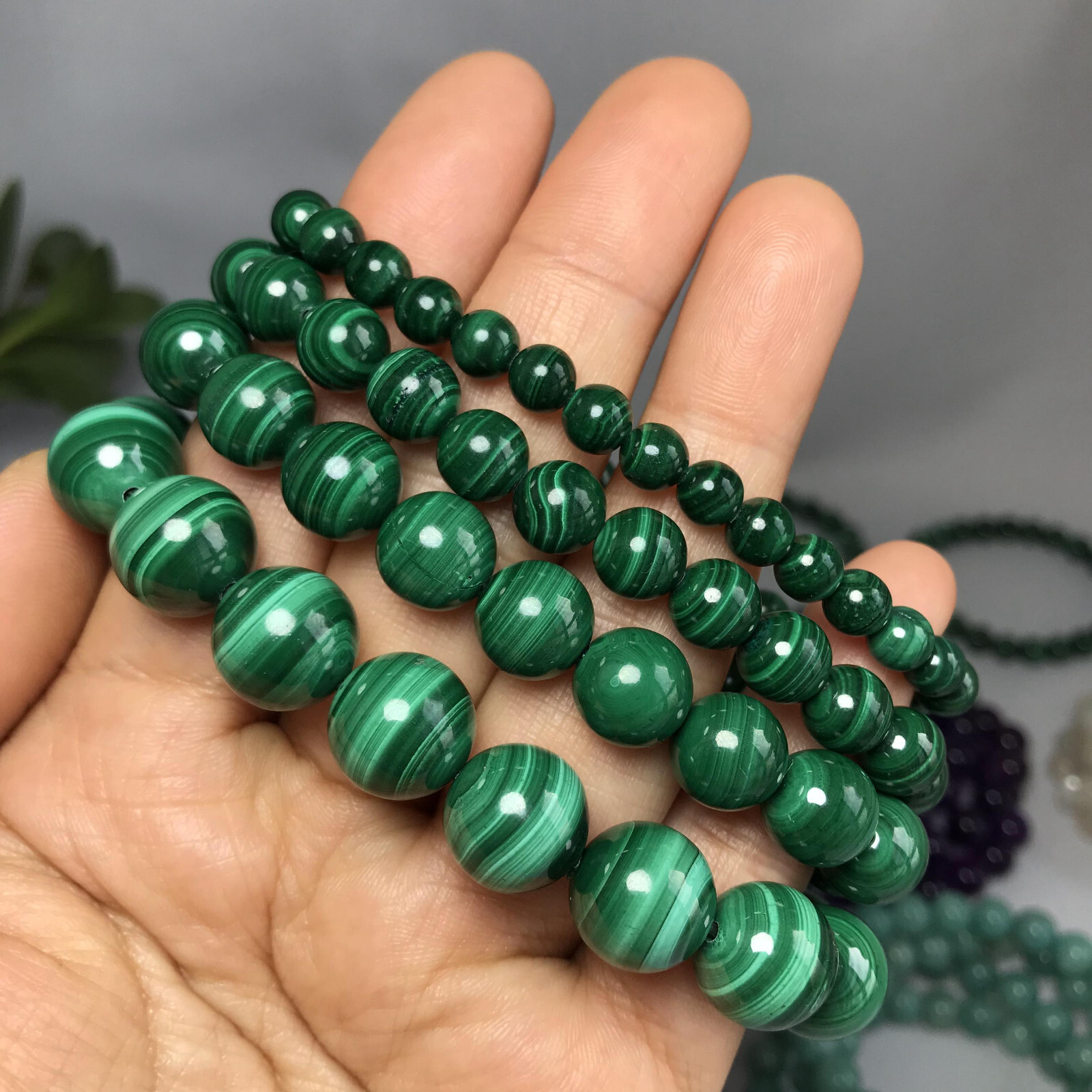 Natural malachite Polish stone bracelets Crystal ball sphere Specimen 6-12mm