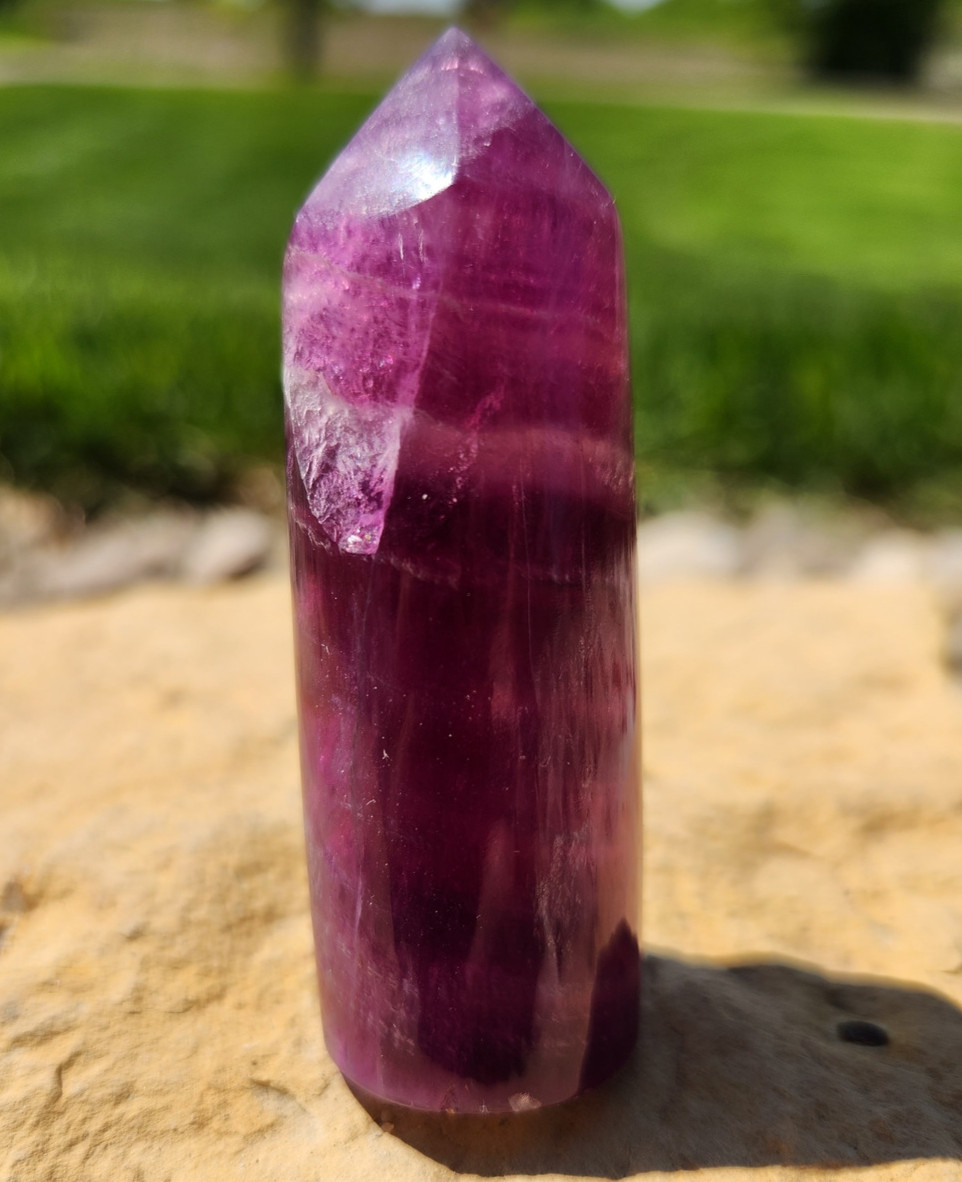 Round Purple Fluorite Tower Crystal Chakra Gemstone Point Wand