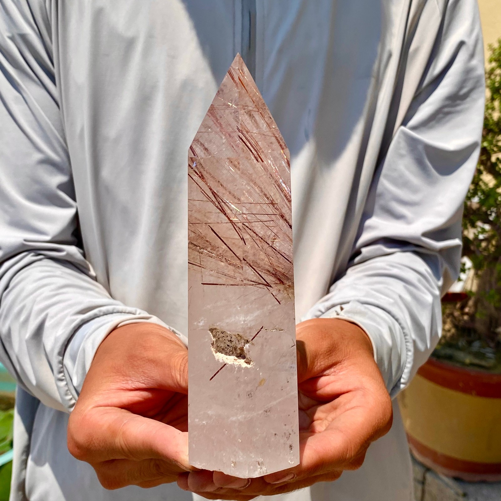 1.9LB Natural copper hematite patterned quartz crystal column crystal specimen