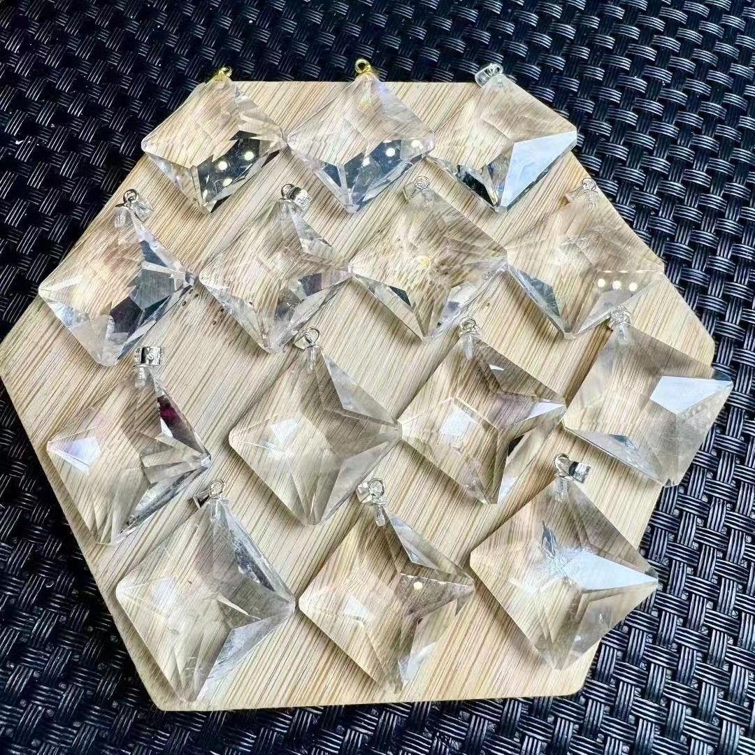 1pc Natural clear crystal rhombus pendant S925 silver reiki healing