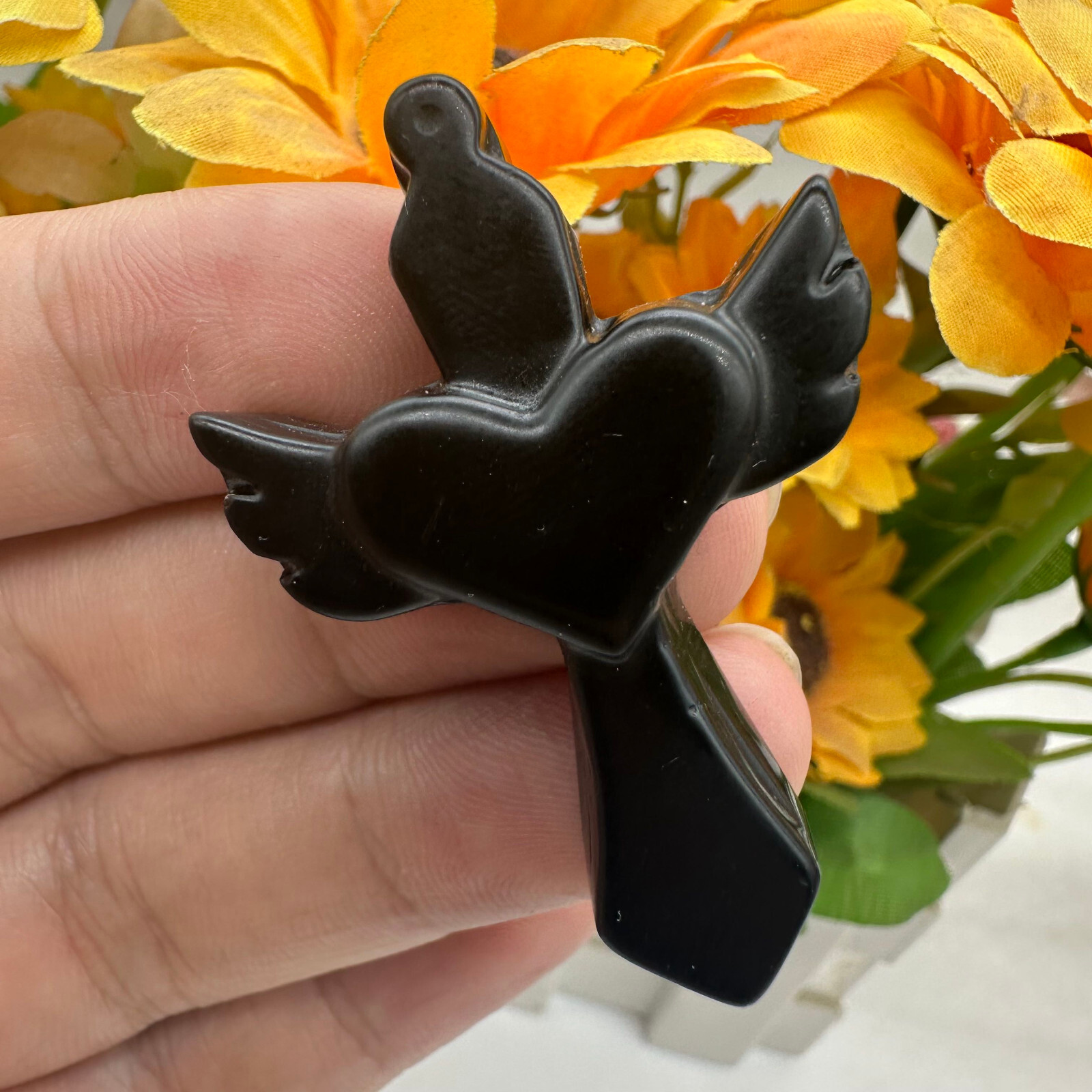 Natural Obsidian Hand Carved Love cross Skull Quartz Crystal Reiki Healing 1