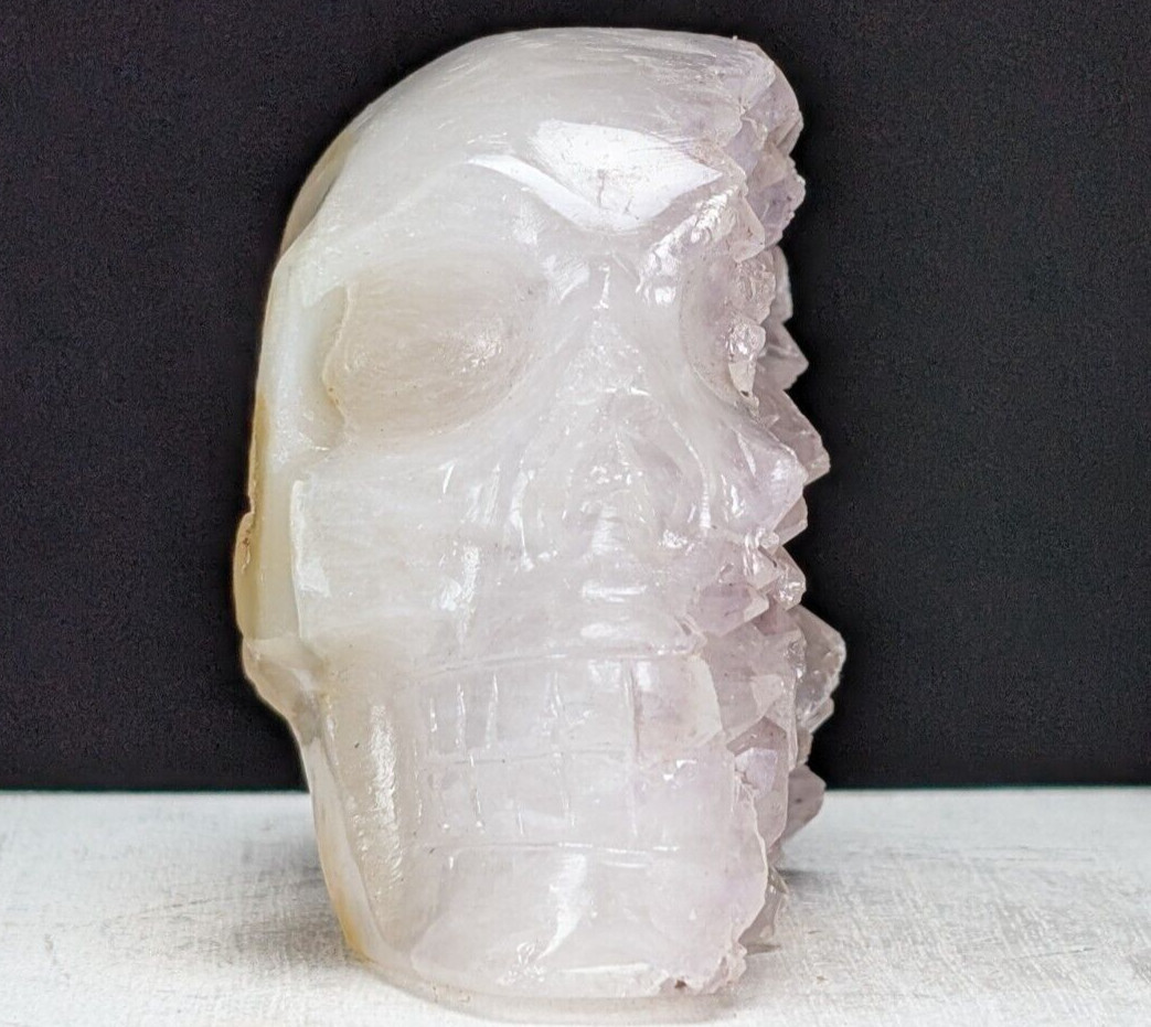 Quartz Skull Carving Druzy Geode Half Face Large Crystal Gemstone Chakra Mineral