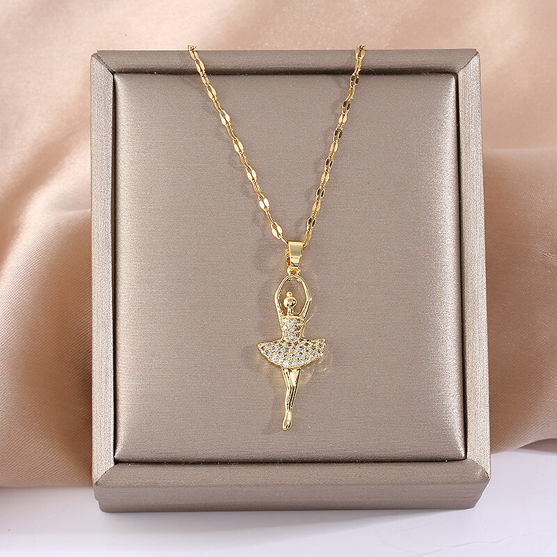 Women’s Fashion Jewelry Cubic Zircon Gold Ballet dancer Pendant Necklace 1PC