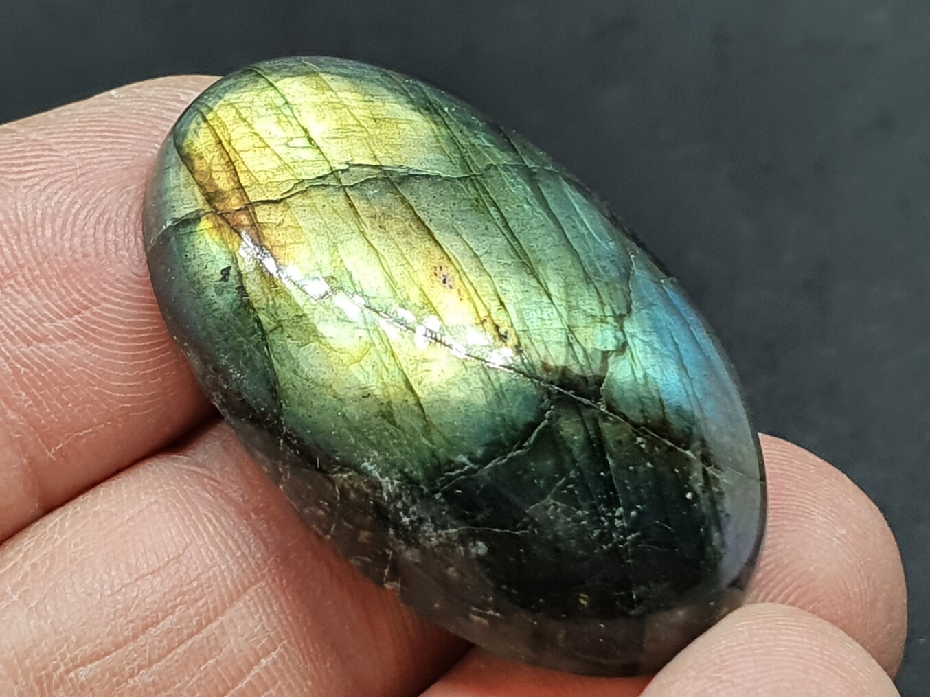 Labradorite Cabochon Oval High Grade 42 x 24 x 9mm 65 Ct Palm Stone Gemstone LB1