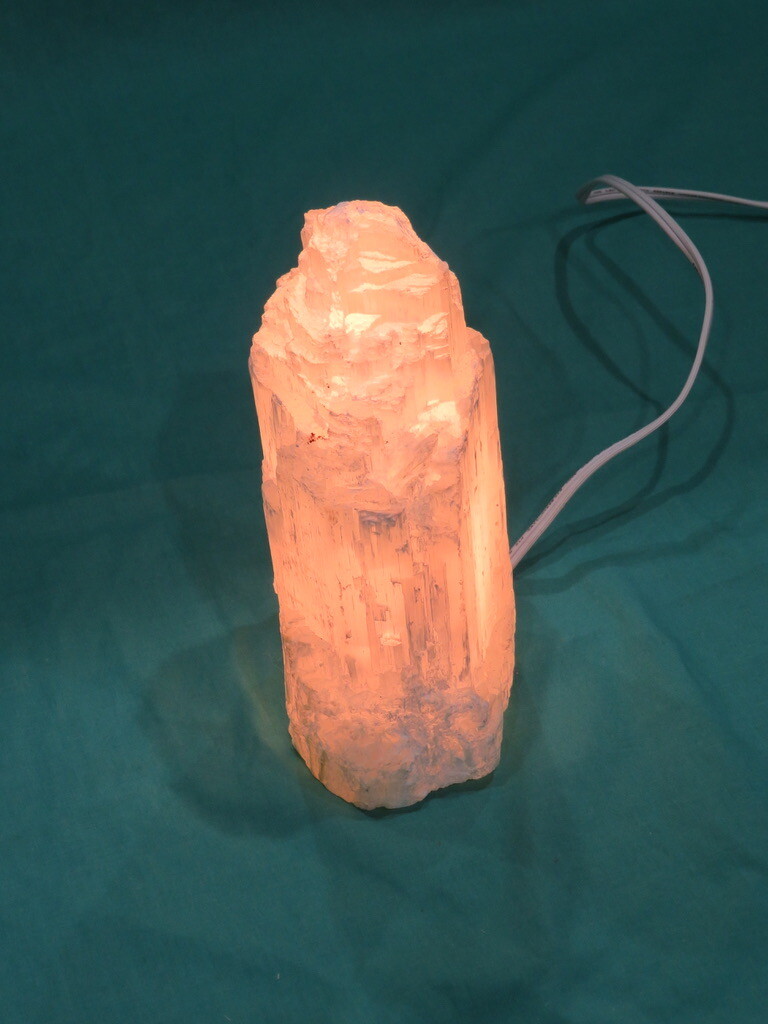 9″ Selenite Table Lamp White Crystal Tower Healing Mood Light Strengthens Memory